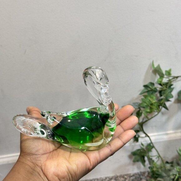 Formia Vetri Di Murano Italy Art Glass Green Clear Swan - Picture 8 of 8